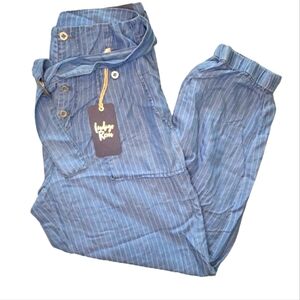 NEW Indigo Rein Blue Striped Lightweight Super High Rise Ankle Pants Size Large